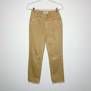 WE THE FREE Jeans Women Size 26‎ Tan Dakota Straight Leg Distressed